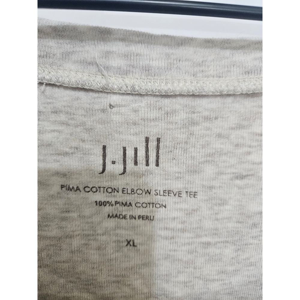 J. Jill Pima Cotton Elbow Sleeve Tee Oatmeal Heather Grey Scoop Neck Top XL - Picture 2 of 3